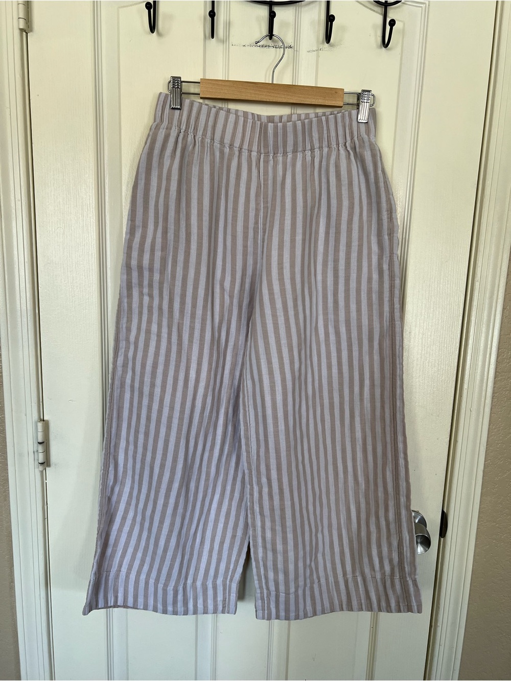Pact Organic Cotton Striped Wide Leg Pants Beige Cream L